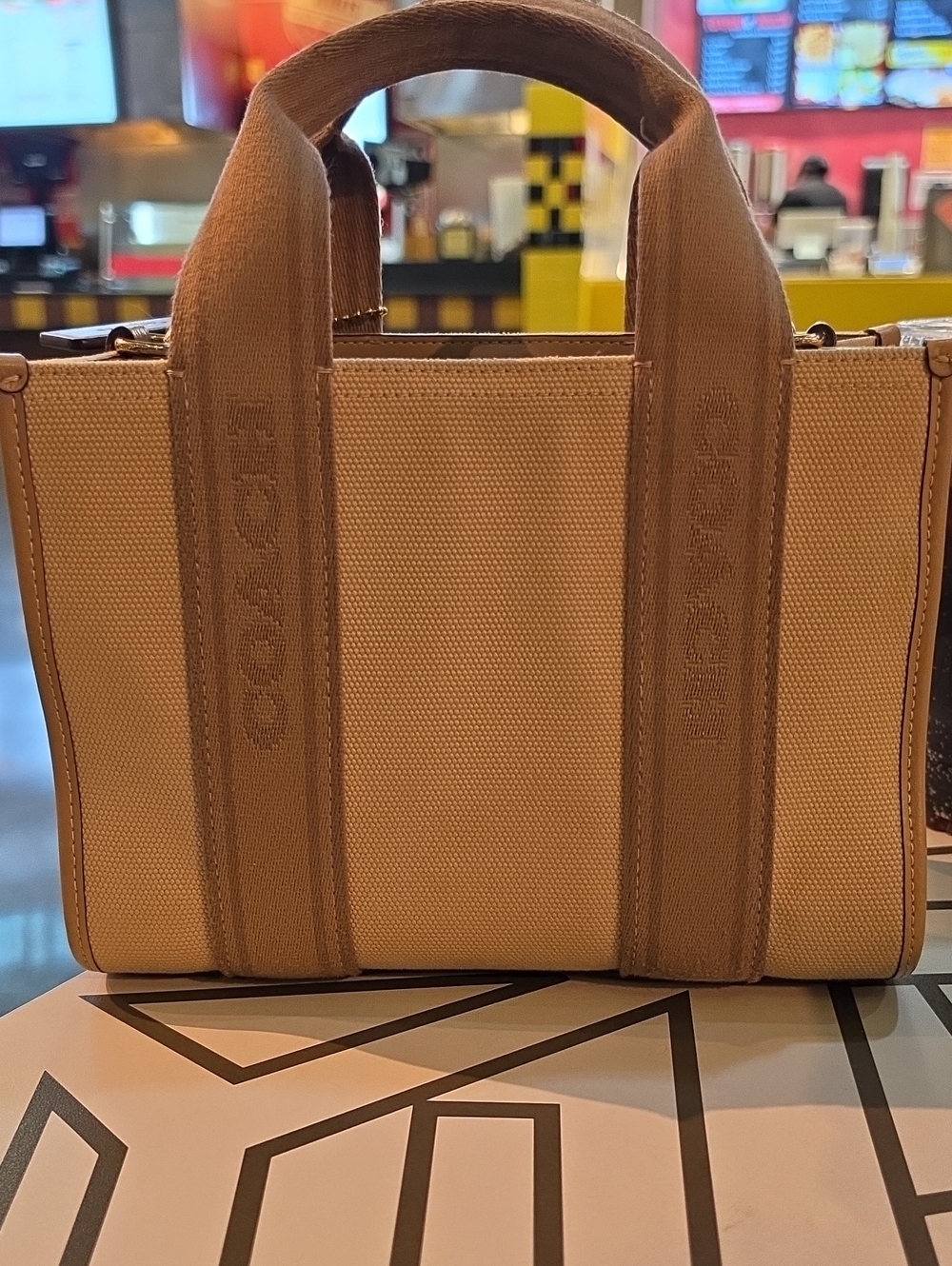 Coach Tan Canvas Tote with Brown Straps